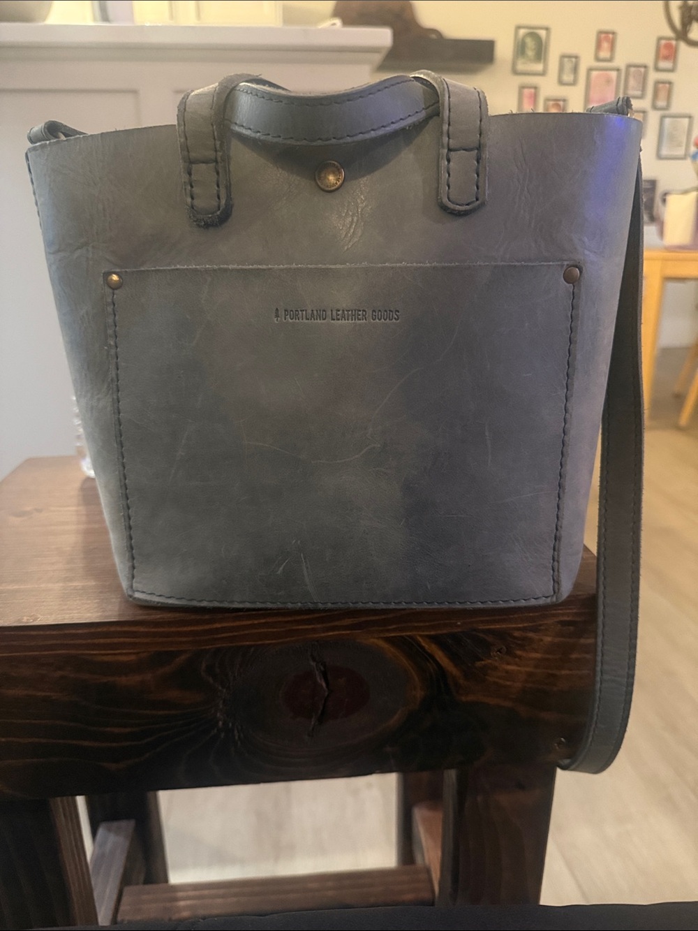 Portland Leather Blue-Gray Leather Bag With Detachable Strap